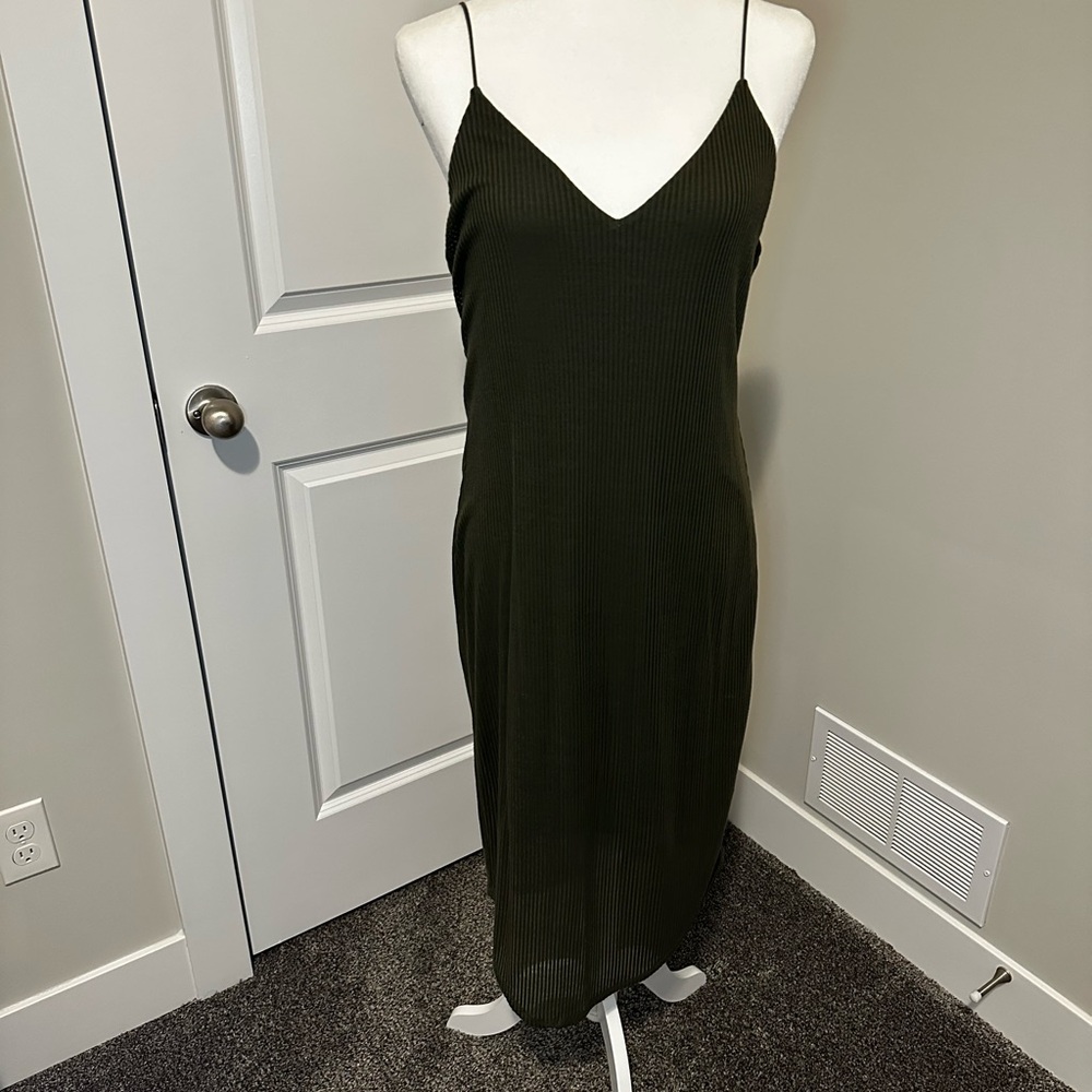 Express Olive Green Spaghetti Strap Slip Dress Midi